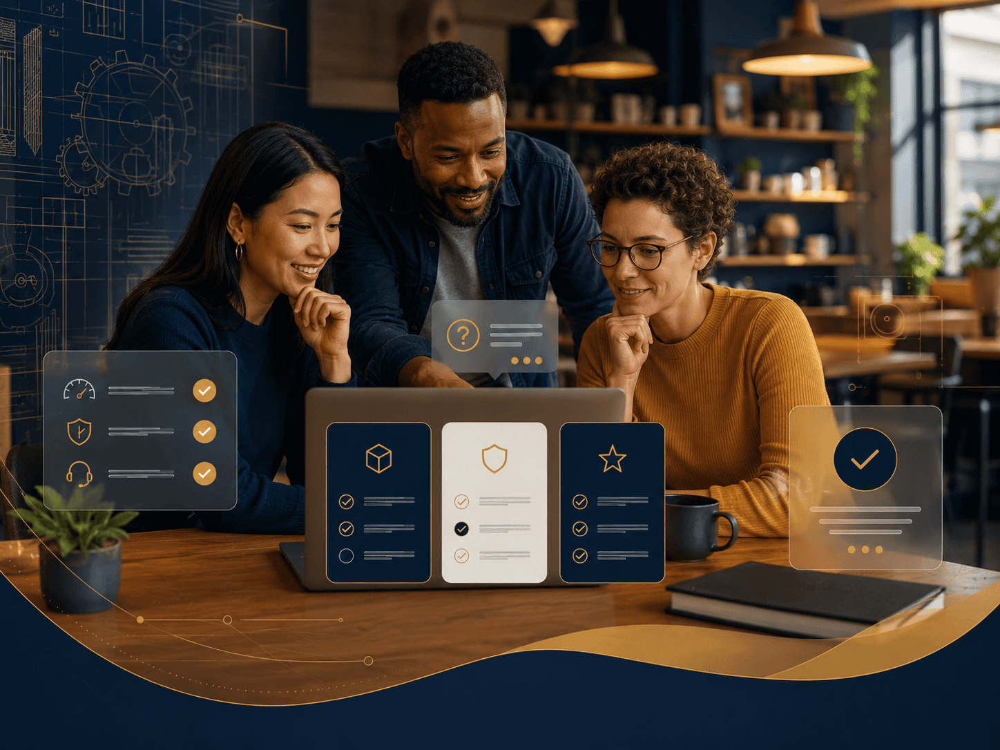 Small business team reviewing website care package options